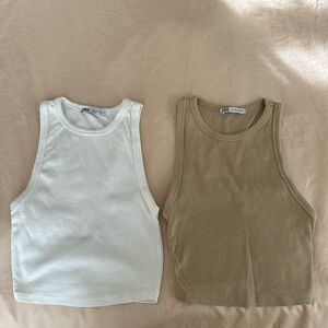 Zara White and Tan Basic Tanks